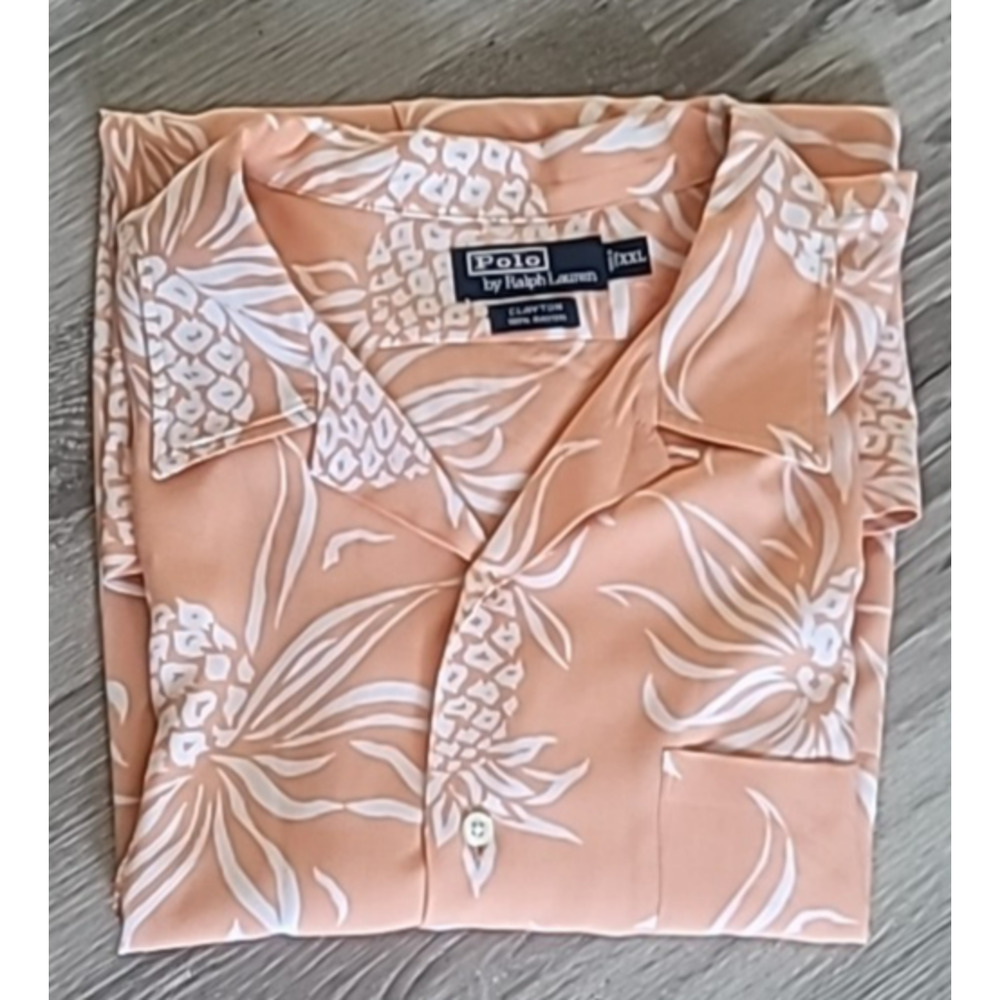 Polo Ralph Lauren Shirt Mens XXL Vintage Floral Camp Loop Collar Rayon Hawaiian
